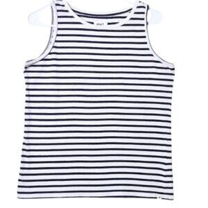 Pact Womens Tank White Navy Stripe Sz M Organic Cotton Layering Classic Nautical